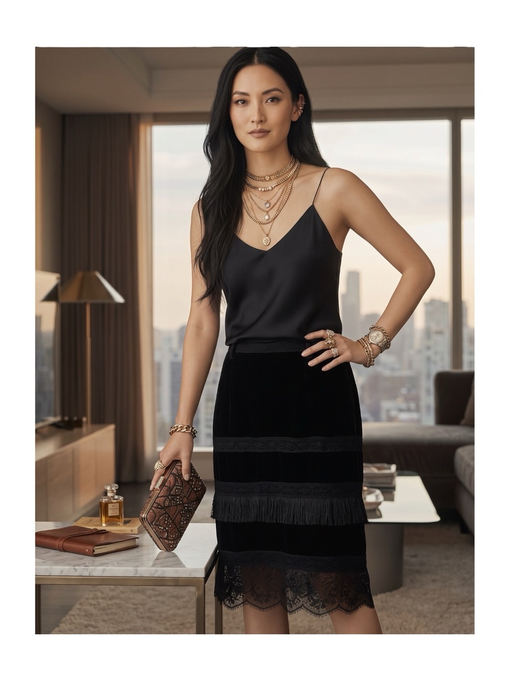 new Jimmy Star ★ Velvet PeekaBoo Lace Layer Midi Skirt ★ Handmade Indie Designer